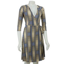 Simply Irresistible Women's Blue/ Khaki Wrap Dress