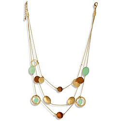 Goldtone Glass and Wood Bead Triple-strand Necklace