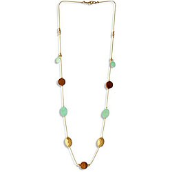 Goldtone Turquoise and Wood Single-strand Necklace