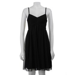 Calvin Klein Women's Black Pleated Bodice Mesh Dress