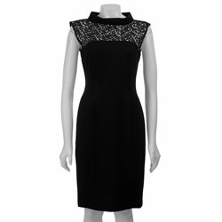 Calvin Klein Women's Black Lace Ponte Dress