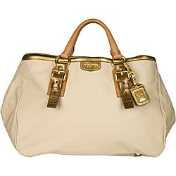 Prada Beige and Bronze Large Canvas Tote
