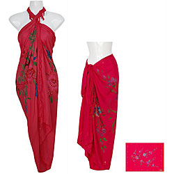 Sequined/ Embroidered Hot Pink Floral Sarong (Indonesia)