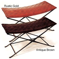 Woven Leather and Iron Bench (India)