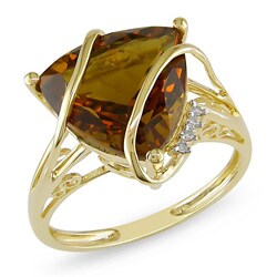 10k Yellow Gold Cognac Quartz and Diamond Ring