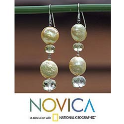 Sterling Silver 'Oriental Sun' Pearl Citrine Earrings (Thailand)