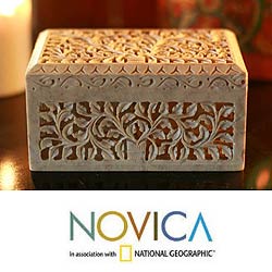 Soapstone 'Honeysuckle' Jewelry Box (India)