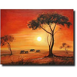Hand-painted 'Sunset' Gallery-wrapped Canvas Art