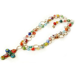 Sweet Romance Millefiori Glass Beads Cross Necklace