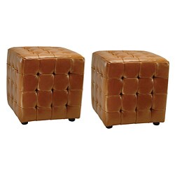 Kristof Bicast Leather Saddle Ottomans (Set of 2)