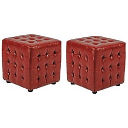 Kristof Red Bicast Leather Ottomans (Set of 2)