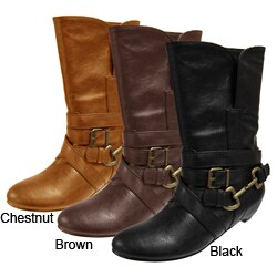 Bamboo by Journee Collection Women's Buckle Accent Mid-calf Boots