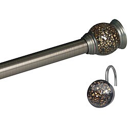 Mosaic Satin Nickel Rod and Amber Black Hook Set