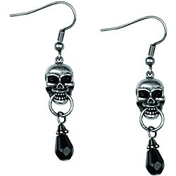 Pewter Black Cubic Zirconia Skull Knocker Earrings
