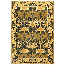 Handmade Mahal Navy/ Sage Wool Rug (5' x 8')