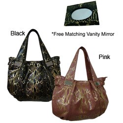 Amerileather Delancy Two-tone Python Print Leather Tote