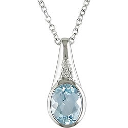 Miadora Sterling Silver Blue Topaz and Diamond Necklace