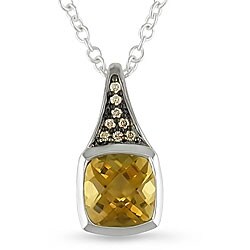 Sterling Silver Citrine and Brown Diamond Necklace