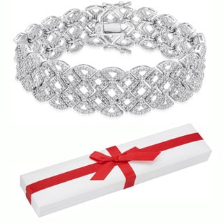 Finesque Sterling Silver 2ct TDW Diamond Lattice Bracelet with Red Bow Gift Box