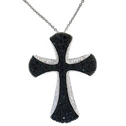 Sterling Silver Dark Blue and White Sapphire Cross Necklace