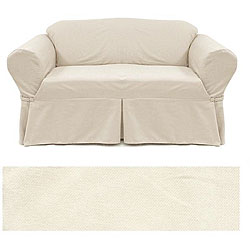 Solid Twill Ivory Loveseat Slipcover