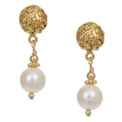 Charming Life 22k Gold Overlay Pearl Bali Earrings (10 mm)