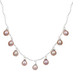 Charming Life Sterling Silver Pink Pearl Drop Necklace (6-6.5 mm)
