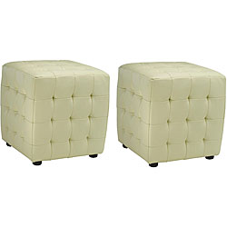 Kristof Off White Bicast Leather Ottomans (Set of 2)