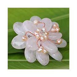 Stainless Steel 'Pink Azalea' Rose Quartz Brooch (Thailand)