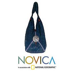 Cotton 'Elephant Blues' Shoulder Bag (Thailand)