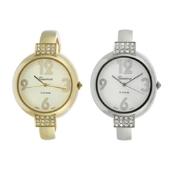 Geneva Women's Platinum Cubic Zirconia Accent Cuff Watch