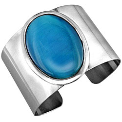 Silvertone Cat's Eye Bangle Bracelet