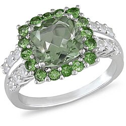 10k Gold Created Green Amethyst/ Tsavorite/ Created Sapphire Ring