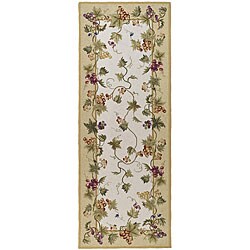 Hand-hooked Flora Ivory Wool Rug (3' x 10')