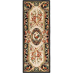 Hand-hooked Rooster Ivory/ Black Wool Runner (3' x 8')