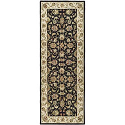 Hand-hooked Chelsea Tabriz Black/ Ivory Wool Runner (3' x 12')