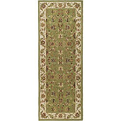 Hand-hooked Chelsea Tabriz Sage/ Ivory Wool Runner (3' x 8')