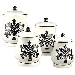 Hand-painted Black and White 4-piece Canister Set