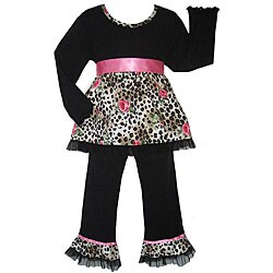 Ann Loren Girl's 2-piece Boutique Leopard Rose Top/ Pant Set