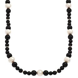 Marissa by Zoe B 14k Gold Onyx and FW Pearl Necklace (10 mm)