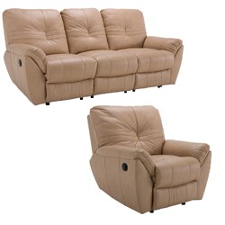 Dakota Beige Reclining Leather Sofa and Reclining Leather Chair