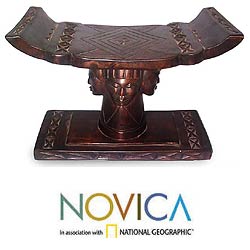 'Four Faces' Wood Throne Ottoman (Ghana)