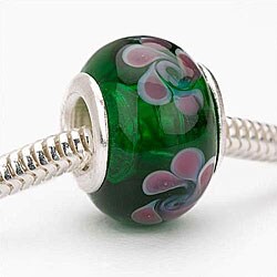 Glass Lampwork European-style 14-mm Emerald Green Charm Beads (Set of 2)