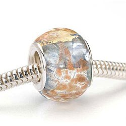 Glass Silver and Gold Foil Lampwork 13-mm Light Blue European-style Charm Beads (Pack of 2)