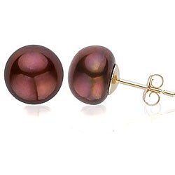 DaVonna 14k Gold Brown Freshwater Pearl Stud Earrings (10-11 mm)