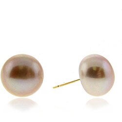 14k Yellow Gold Freshwater Pink Pearl Stud Earrings (10-11 mm)