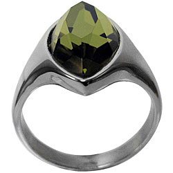Stainless Steel Marquise-shaped Green Glass Ring