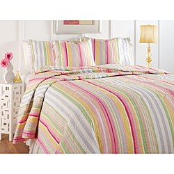 Sunny Stripe Multicolored 3-piece Quilt and Sham Set
