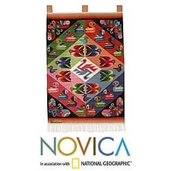 Wool 'Butterflies With Parakeets' Tapestry (Peru)