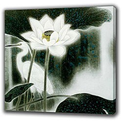 'Bird and Flower with Falls' Print Canvas Art